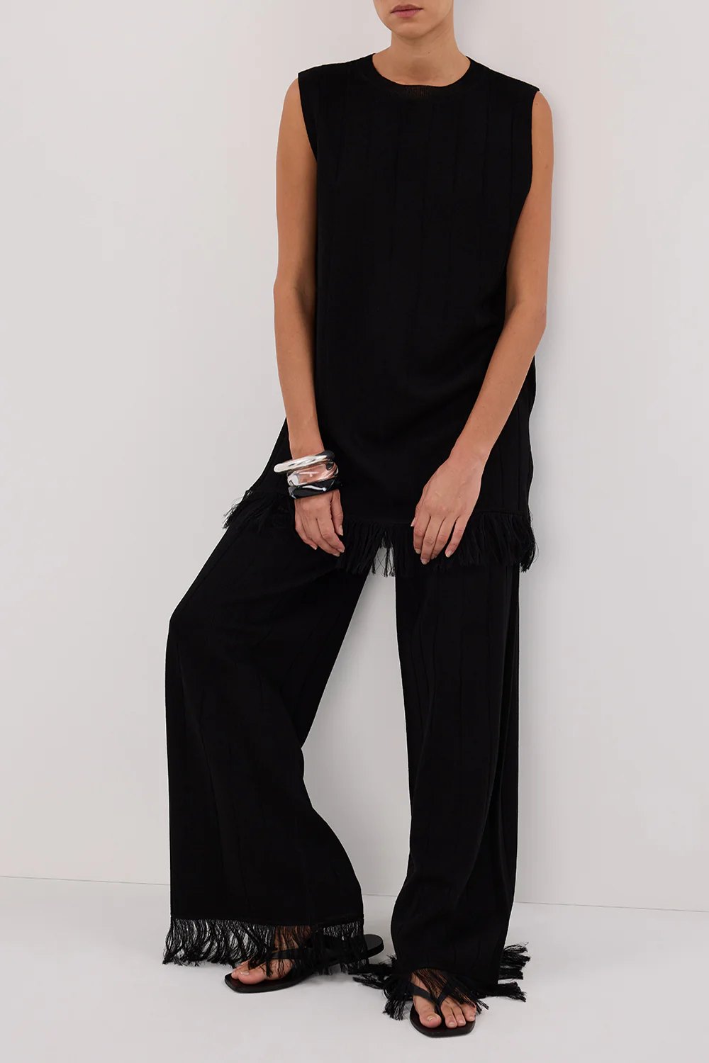 ARIA BLACK FRINGED KNIT PANT - Yukikoi