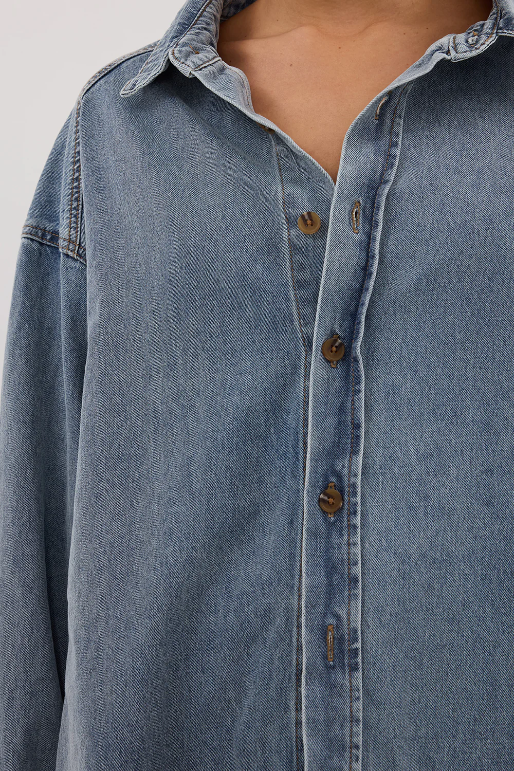 ASHTON CLASSIC BLUE OVERSIZED DENIM SHIRT - Yukikoi