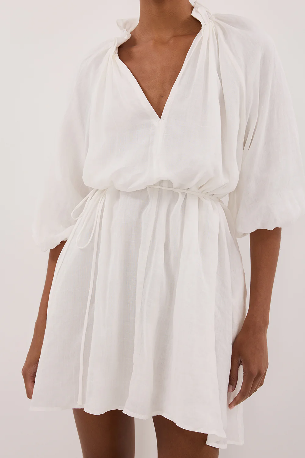 ELLIE WHITE RAMIE SMOCK DRESS - Yukikoi