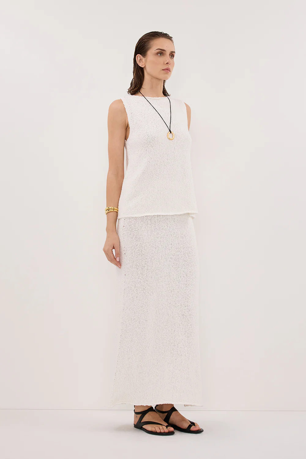 DINA OFF WHITE KNIT MIDI SKIRT - Yukikoi