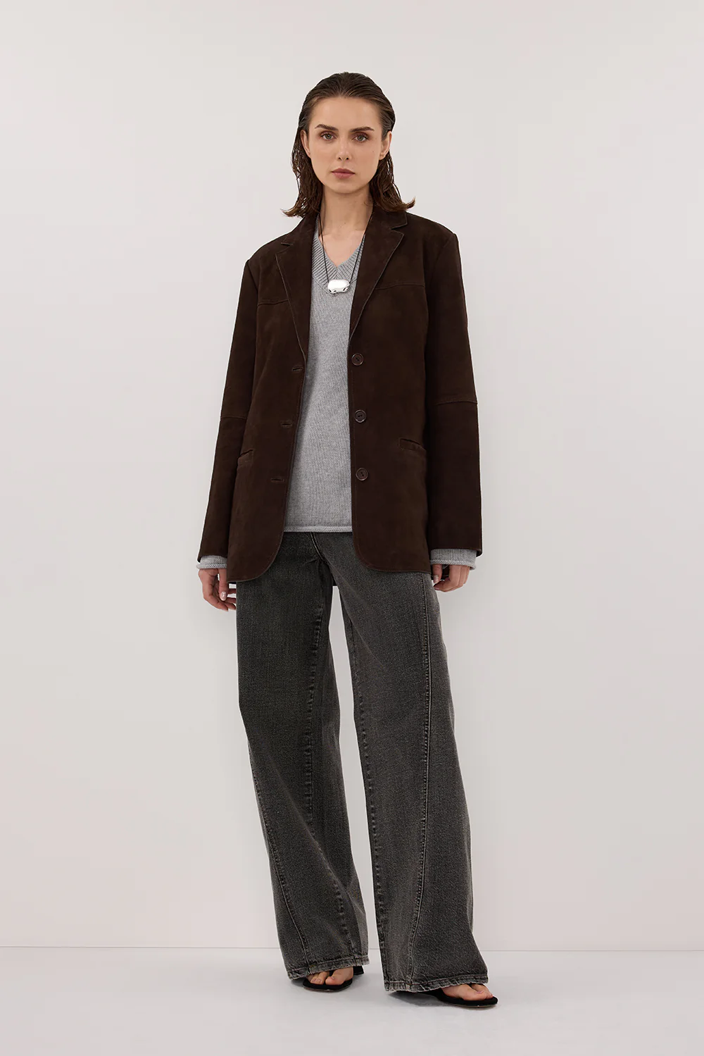 HENDRIX BITTER CHOC OVERSIZED SUEDE LEATHER JACKET - Yukikoi