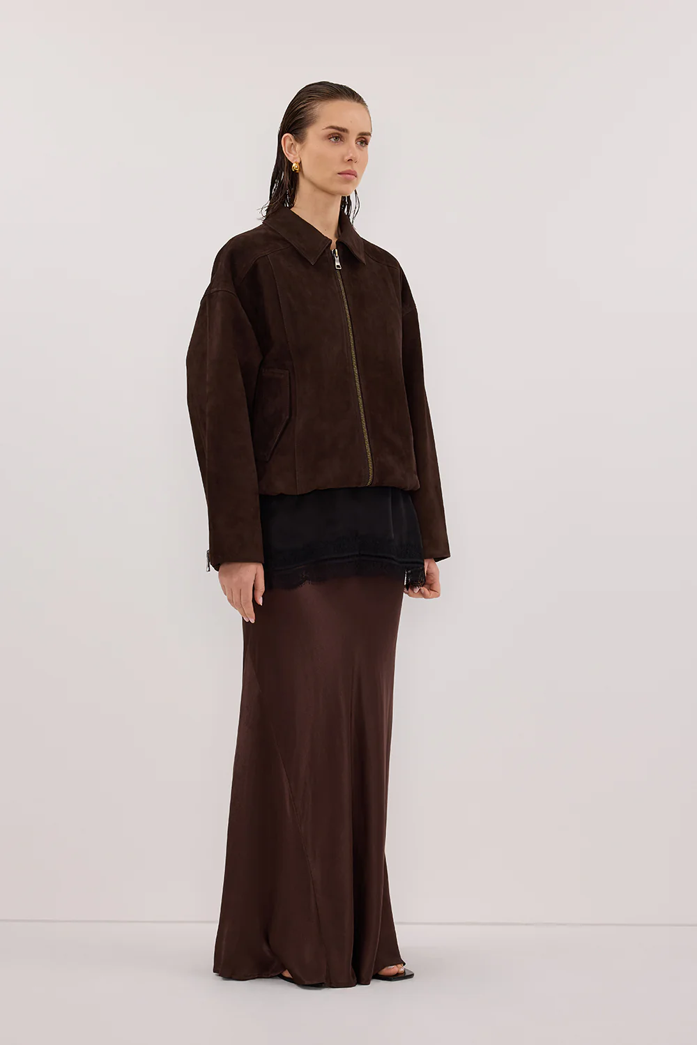 CHARLI BITTER CHOC SATIN MAXI SKIRT - Yukikoi
