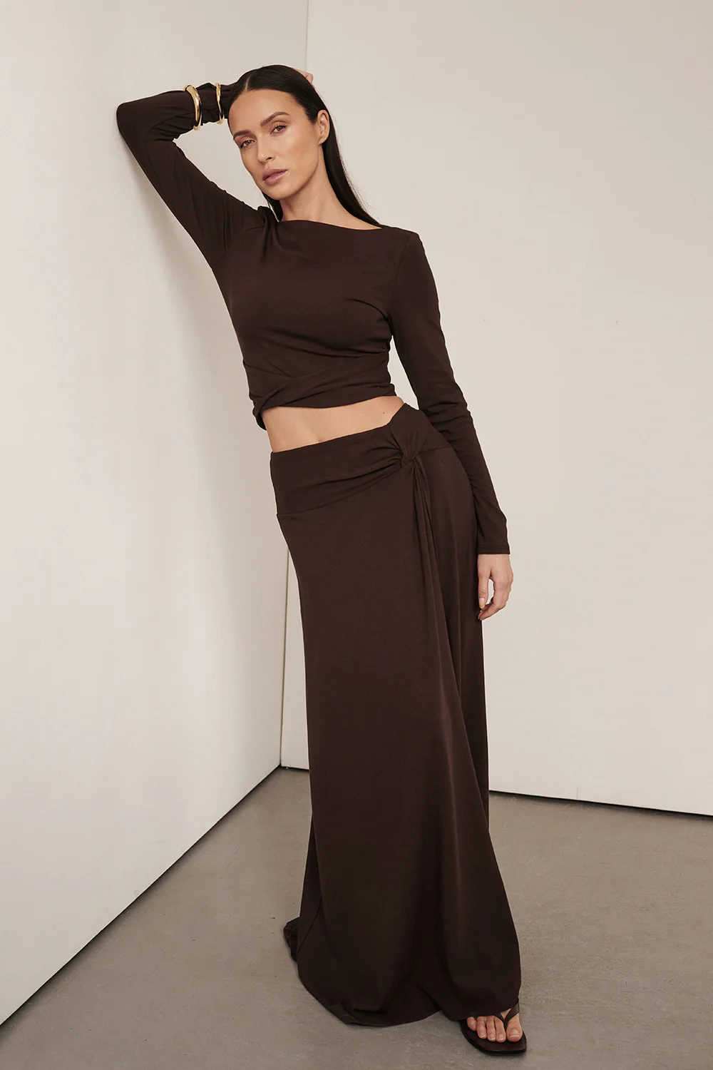 HADLEY CHOC LONG SLEEVE TWIST TOP - Yukikoi