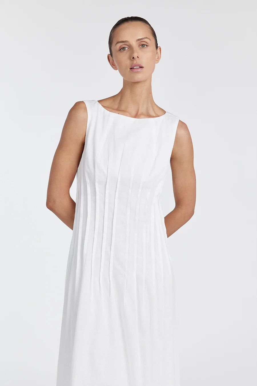 MANA WHITE LINEN MIDI DRESS - Yukikoi