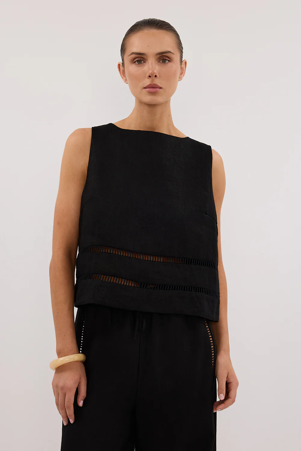 LINDSAY BLACK LINEN BOXY TOP - Yukikoi