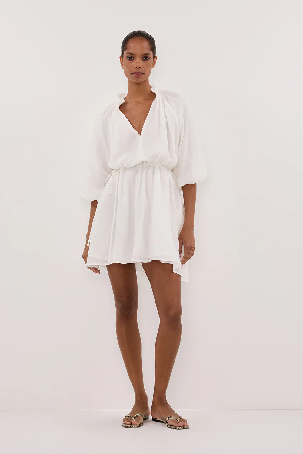 ELLIE WHITE RAMIE SMOCK DRESS - Yukikoi