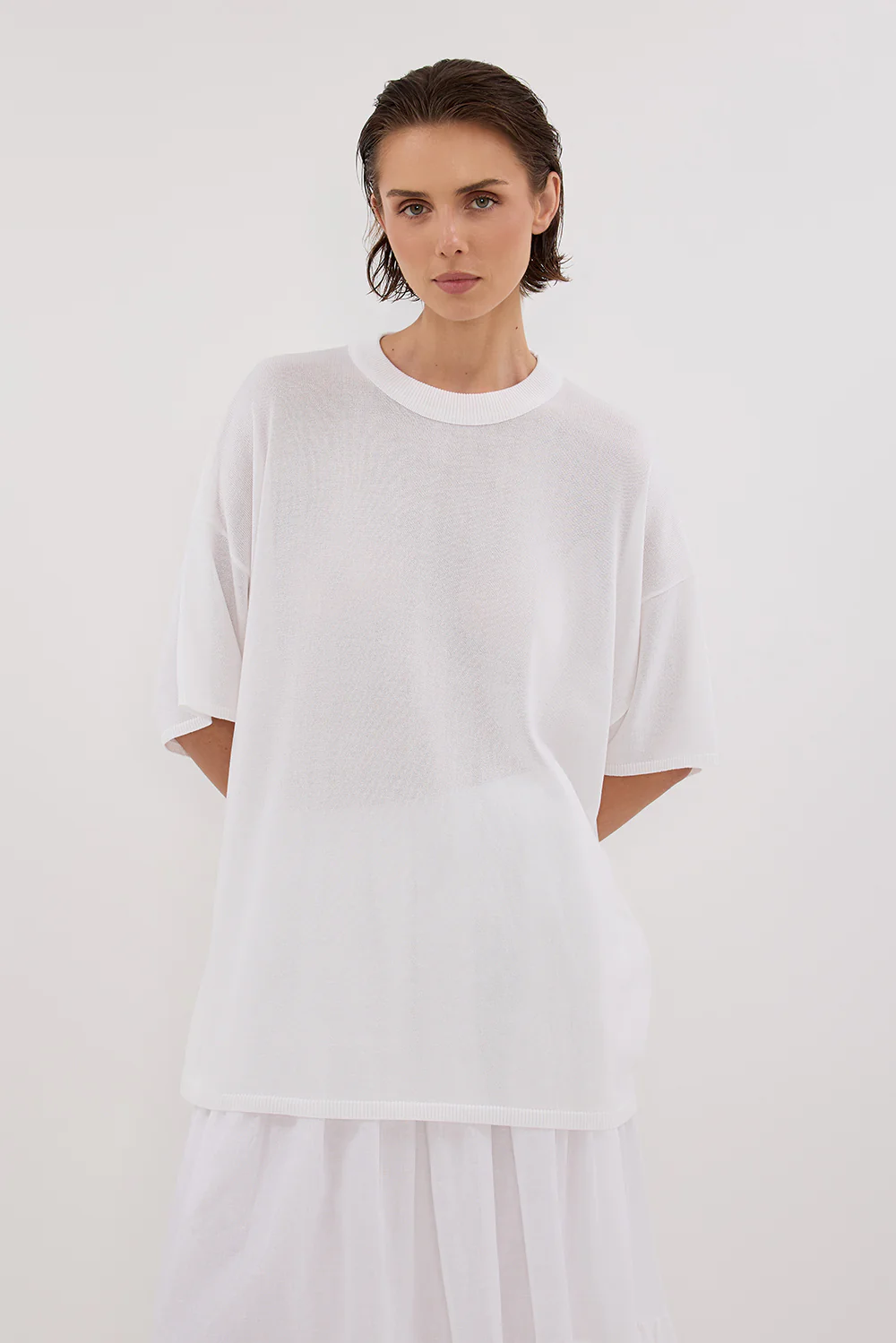 JACKI IVORY OVERSIZED KNIT TEE - Yukikoi