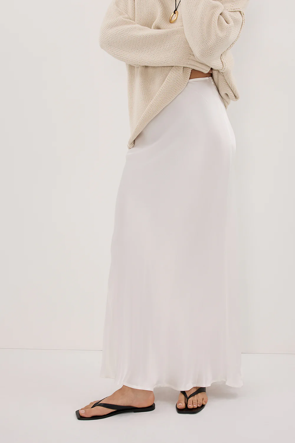 CHARLI WHITE SATIN MAXI SKIRT - Yukikoi