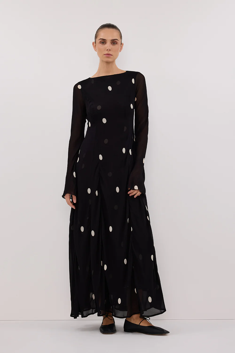LAURA BLACK SPOT MIDI DRESS - Yukikoi