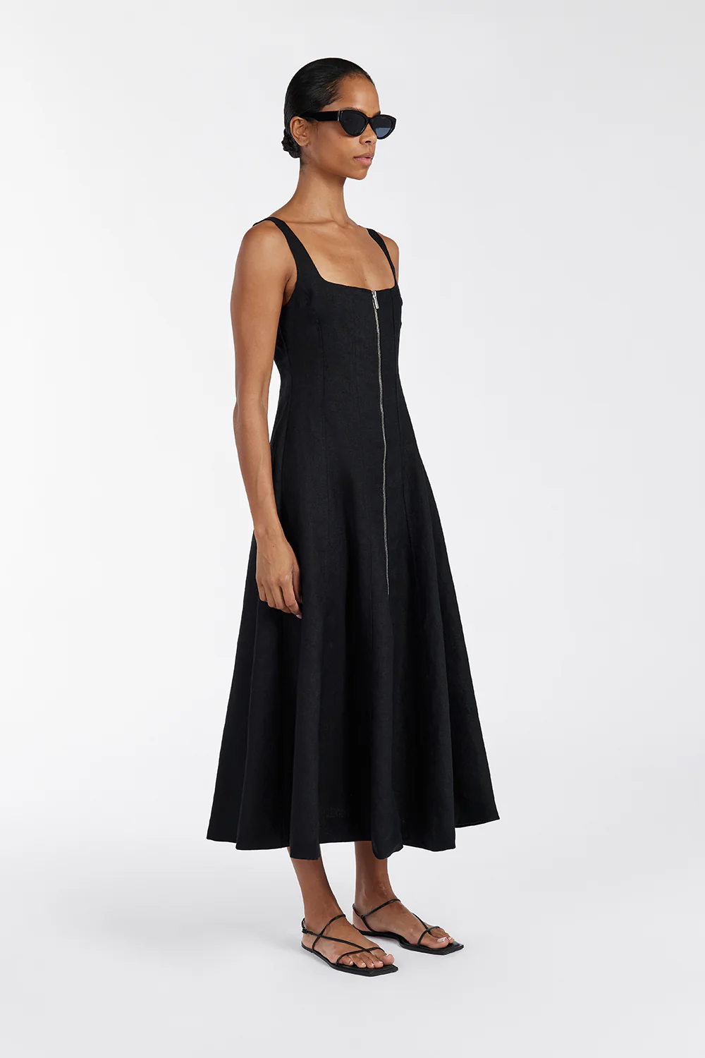 HARRIET BLACK LINEN MIDI DRESS - Yukikoi