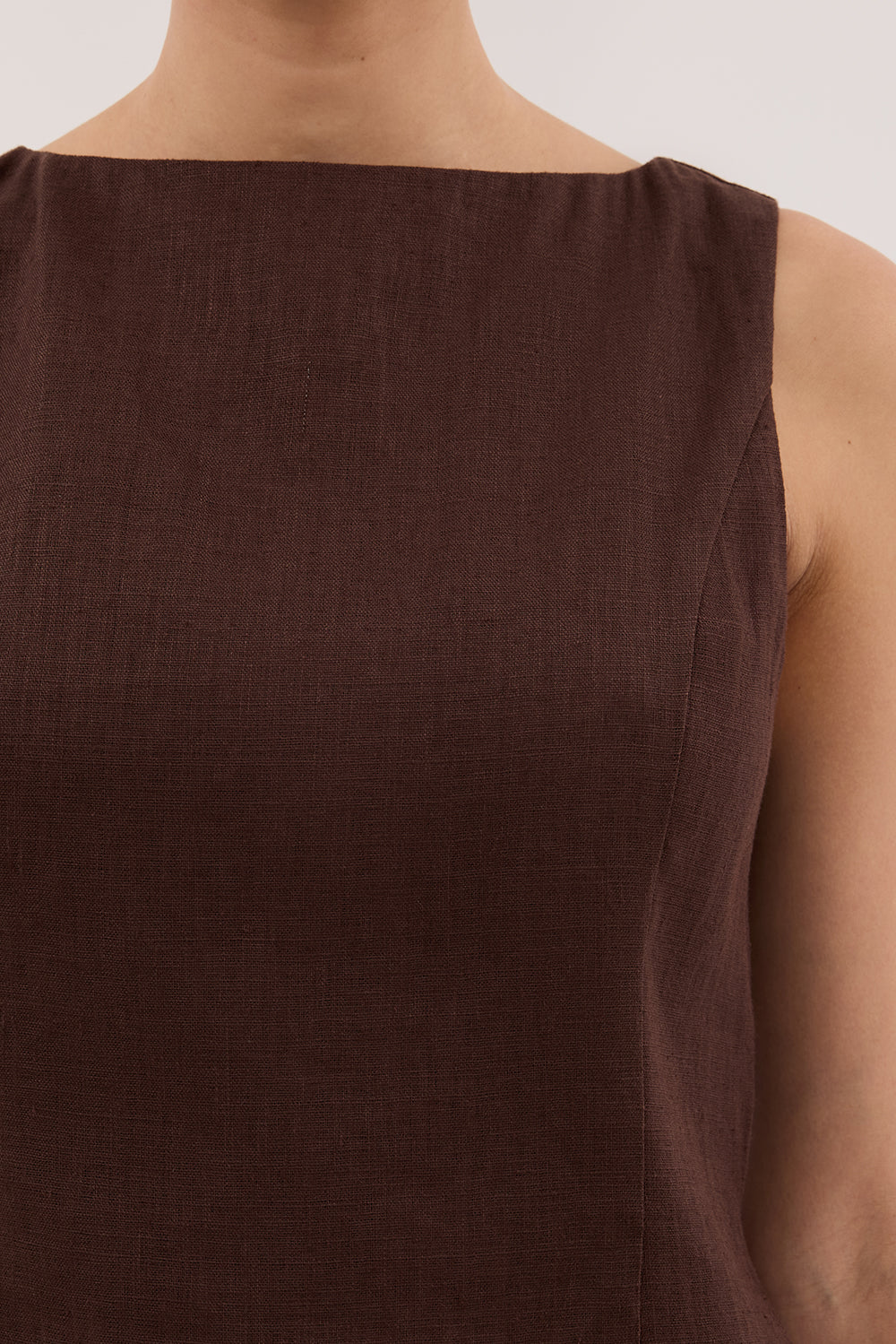 LACY COCOA SLEEVELESS LINEN MINI DRESS - Yukikoi