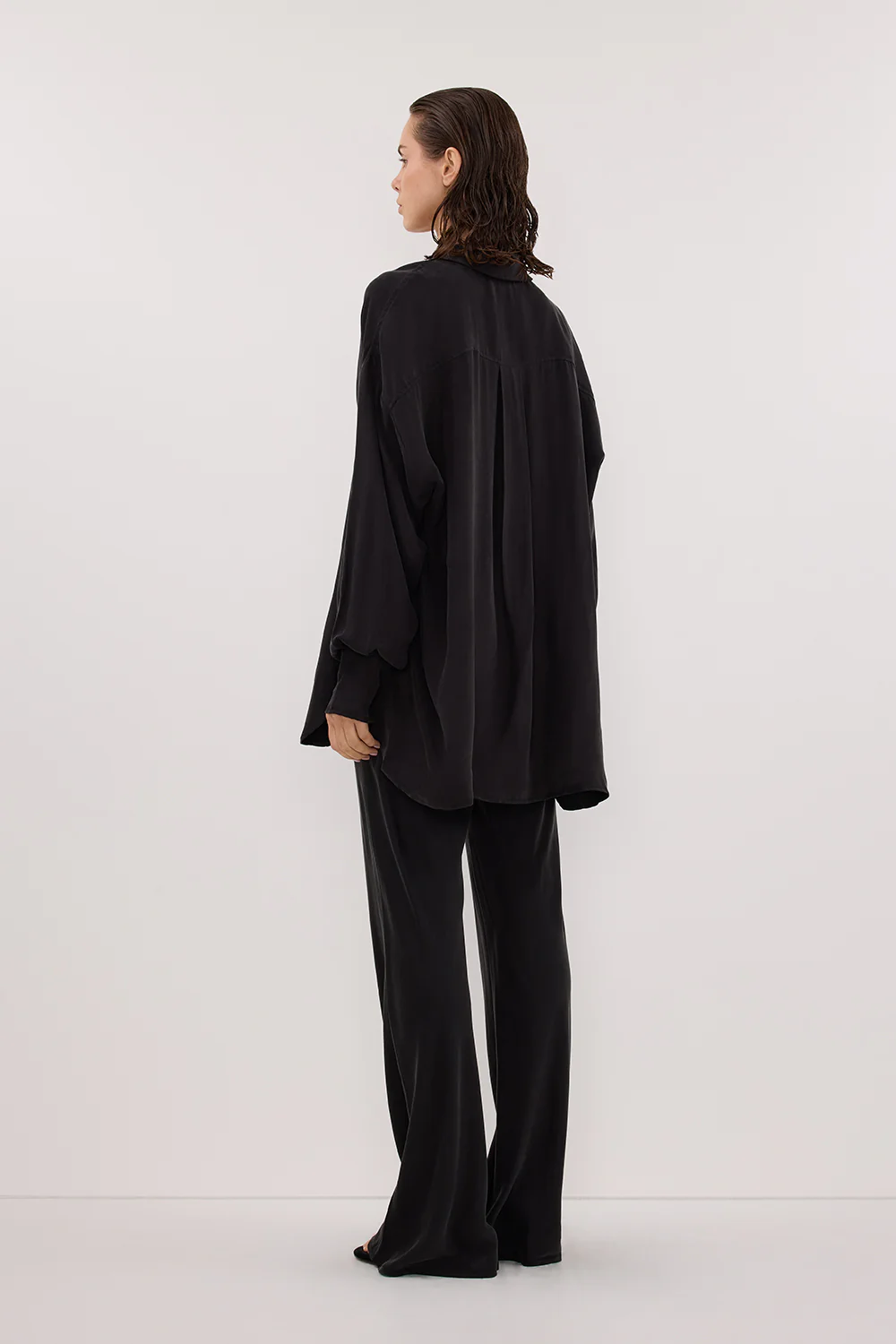 LUCILLE BLACK LONG SLEEVE CUPRO SHIRT - Yukikoi