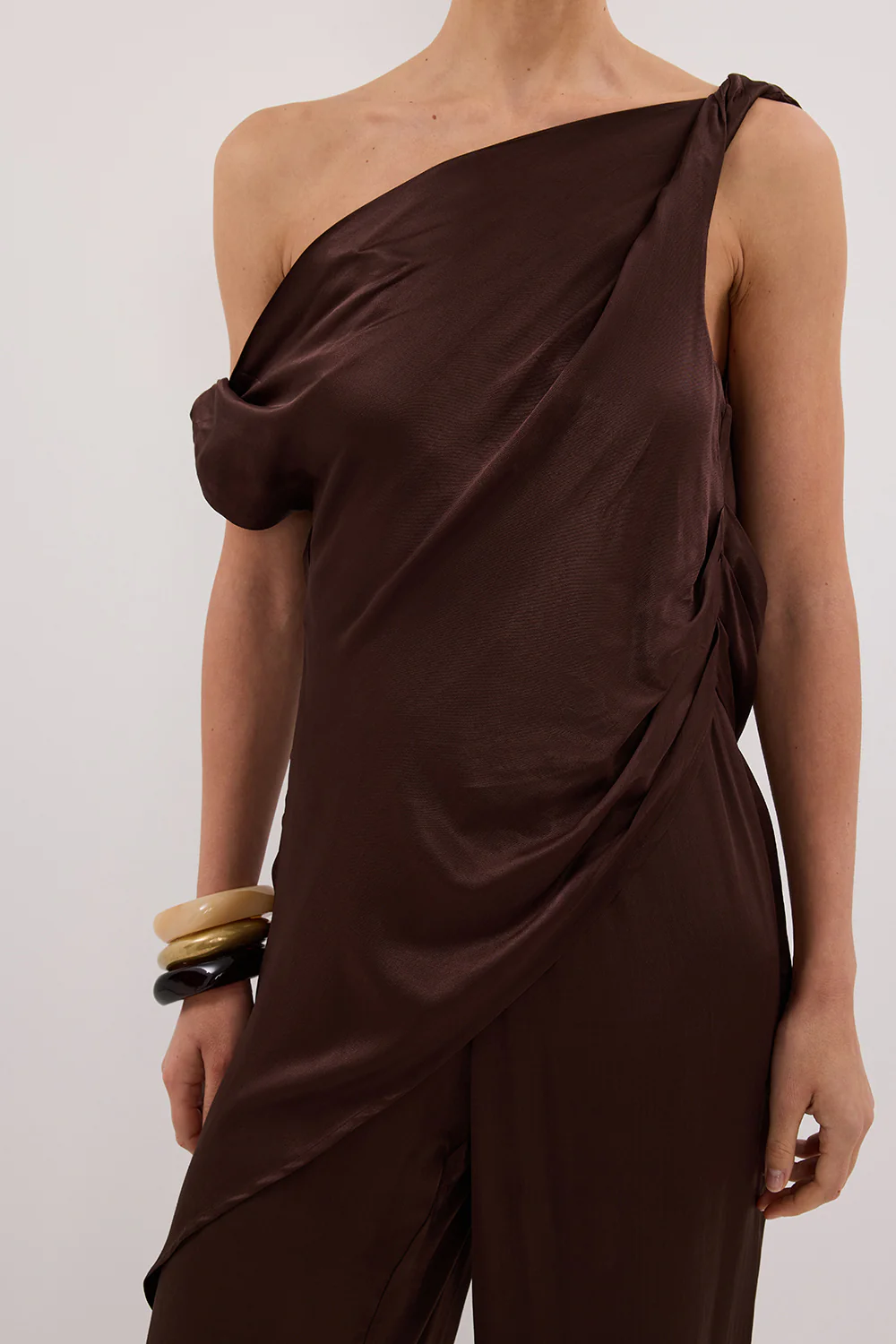 EVE BITTER CHOC ASYM SATIN TOP - Yukikoi