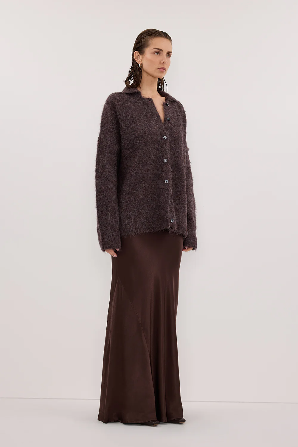 SALMA WINE POLO NECK KNIT CARDIGAN - Yukikoi