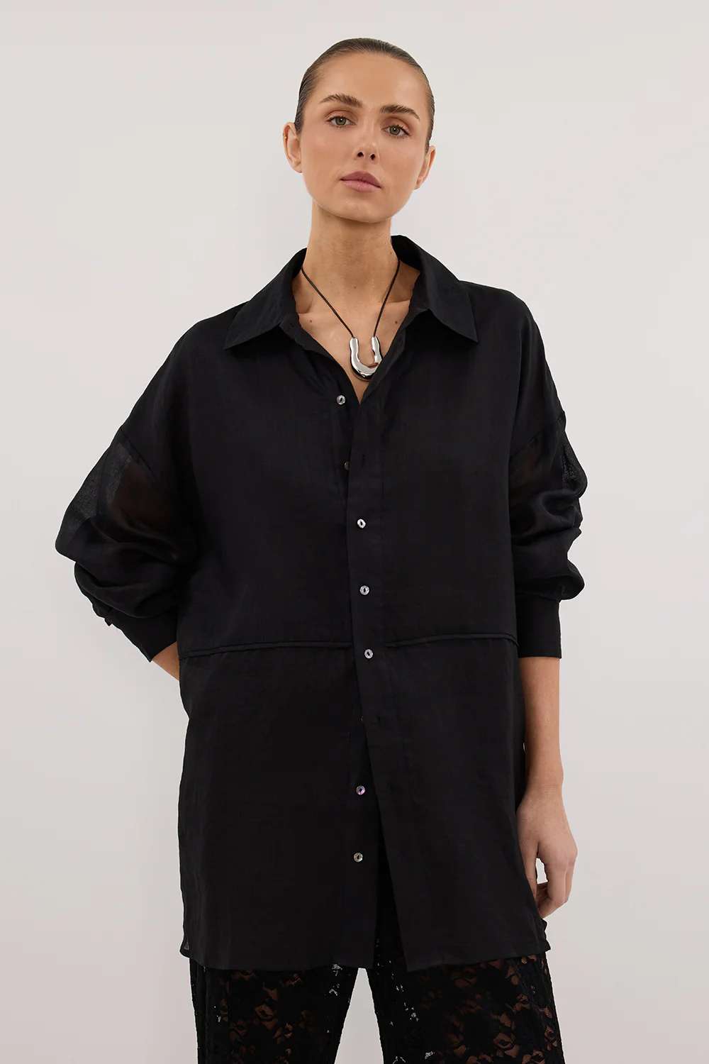 GIGI BLACK RAMIE LONG SLEEVE SHIRT - Yukikoi