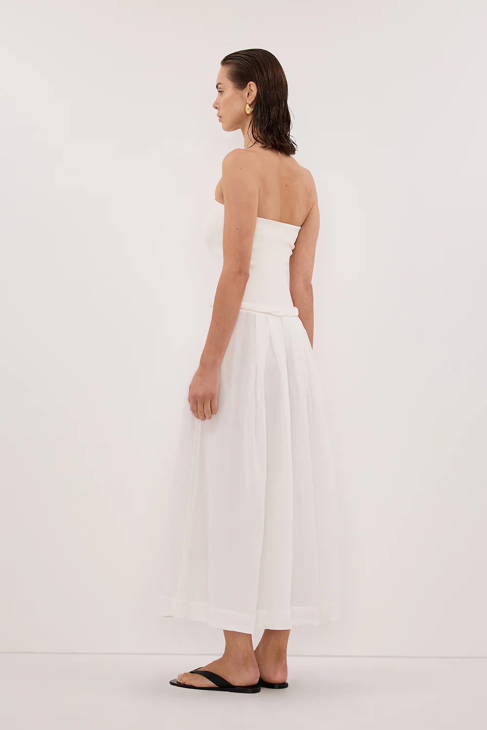 COCO WHITE STRAPLESS HYRBID MIDI DRESS - Yukikoi