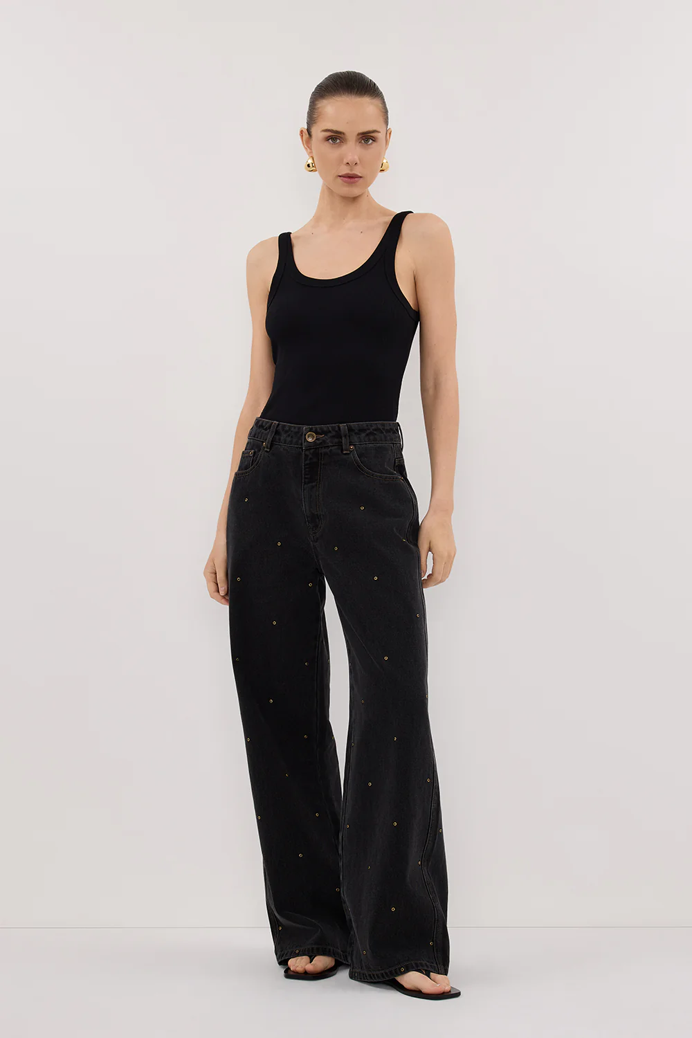 REAGAN 2.0 BLACK RINSE EYELET SLOUCHY JEAN - Yukikoi
