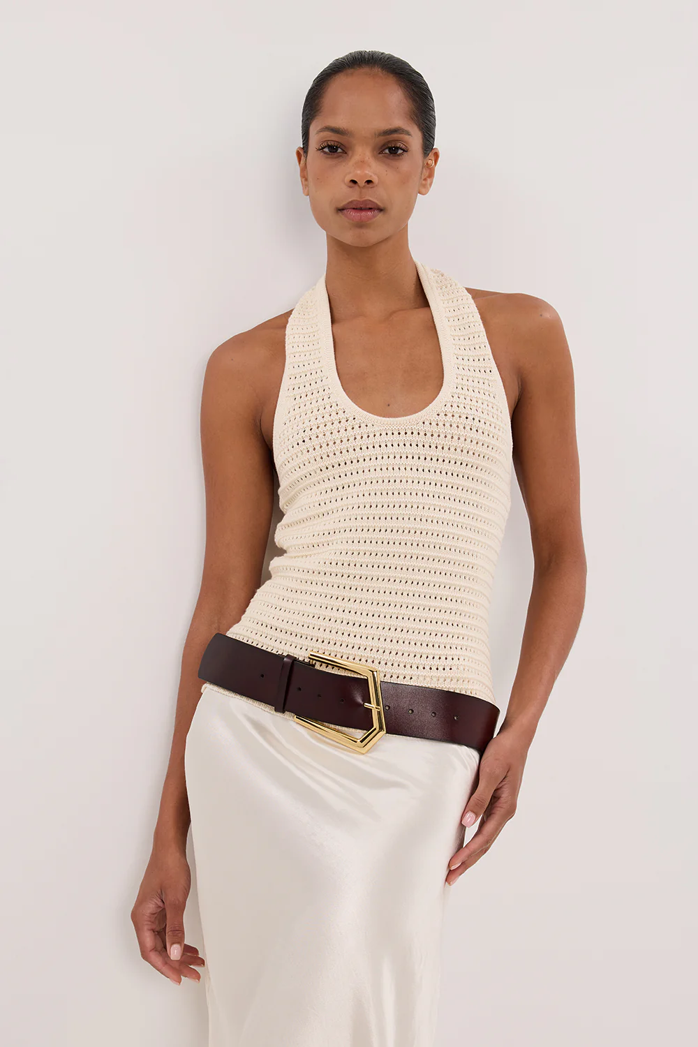 GINA CREAM HALTER CROCHET TOP - Yukikoi