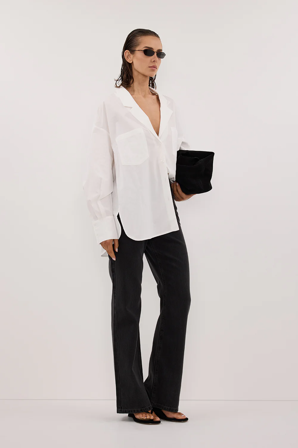 IRENE WHITE LONG SLEEVE NOTCH COLLAR SHIRT - Yukikoi