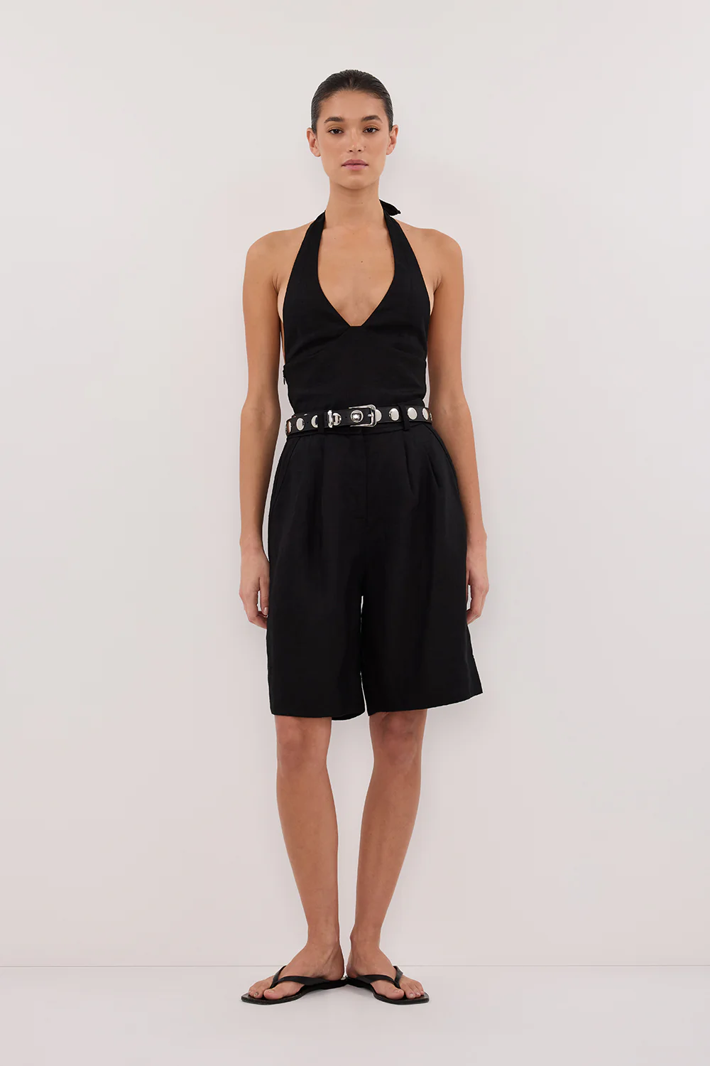 AUDREY BLACK LINEN HALTER TOP - Yukikoi