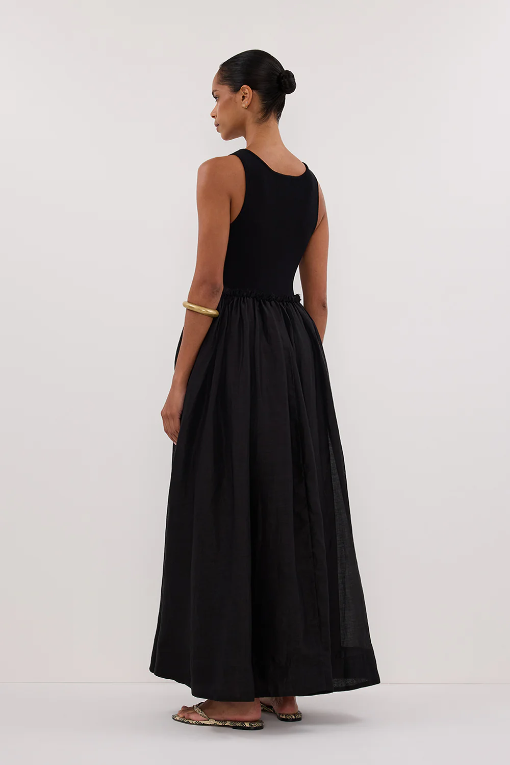 APRIL BLACK HYBRID KNIT MIDI DRESS - Yukikoi