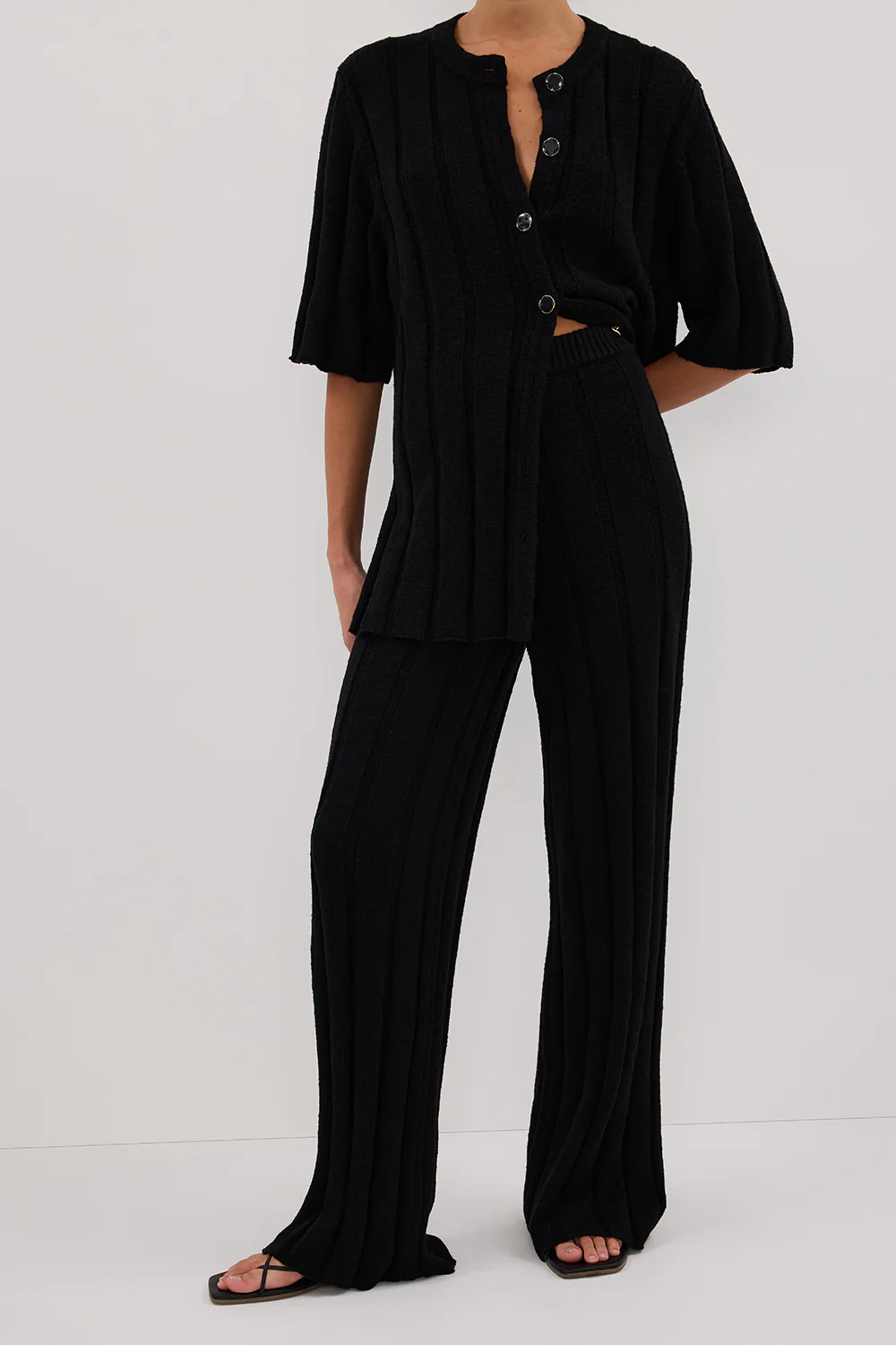 JAZZ BLACK WIDE LEG KNIT PANT - Yukikoi