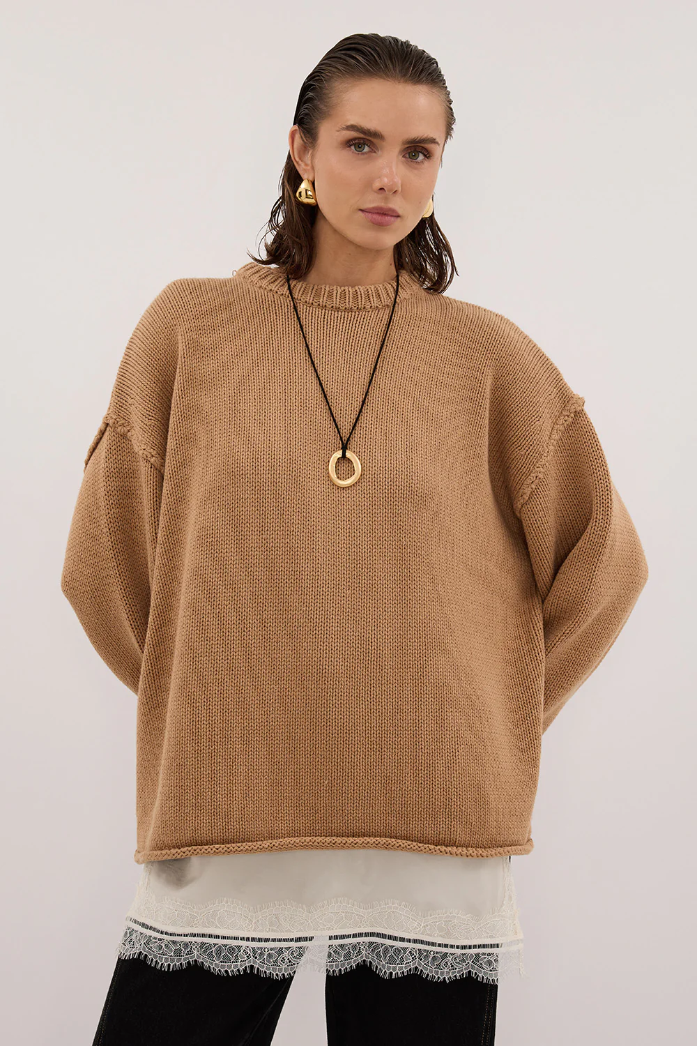 ROY WHEAT LONGLINE KNIT JUMPER - Yukikoi