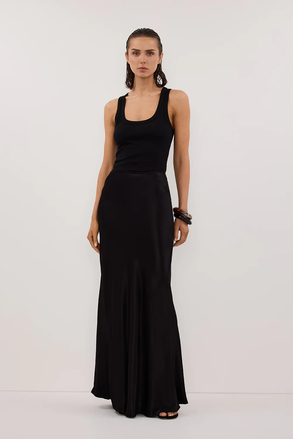 CHARLI BLACK SATIN MAXI SKIRT - Yukikoi