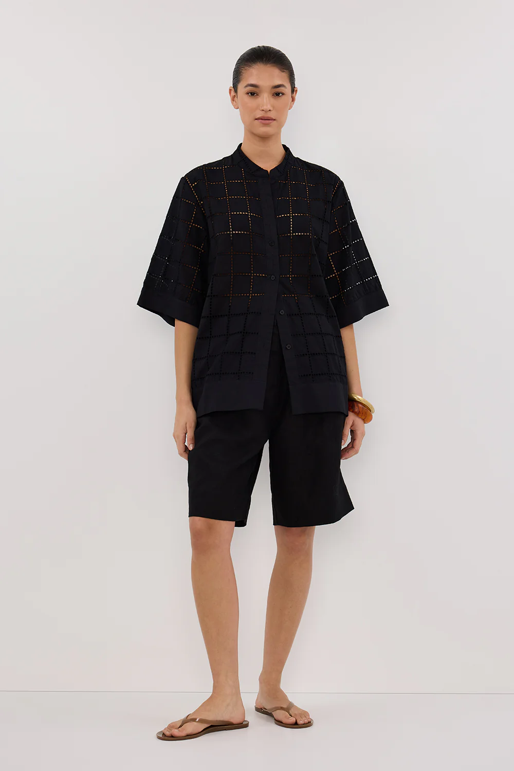 OWEN BLACK SLEEVED BRODERIE SHIRT - Yukikoi