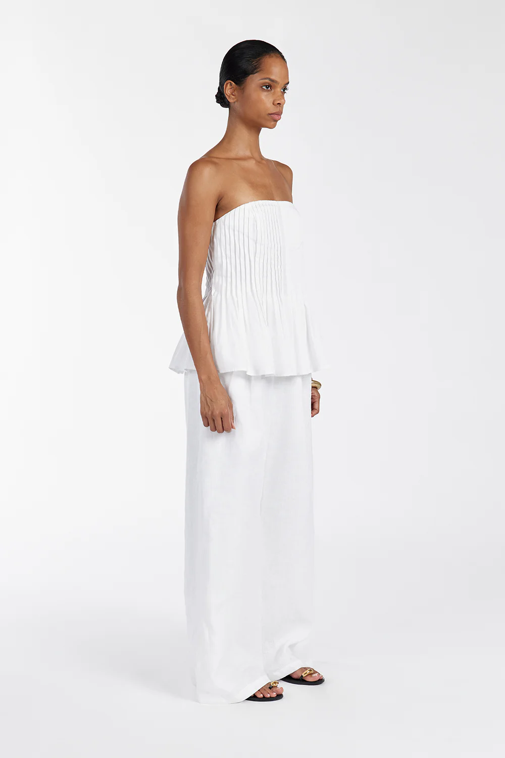 PAIGE WHITE LINEN BLEND STRAPLESS TOP - Yukikoi