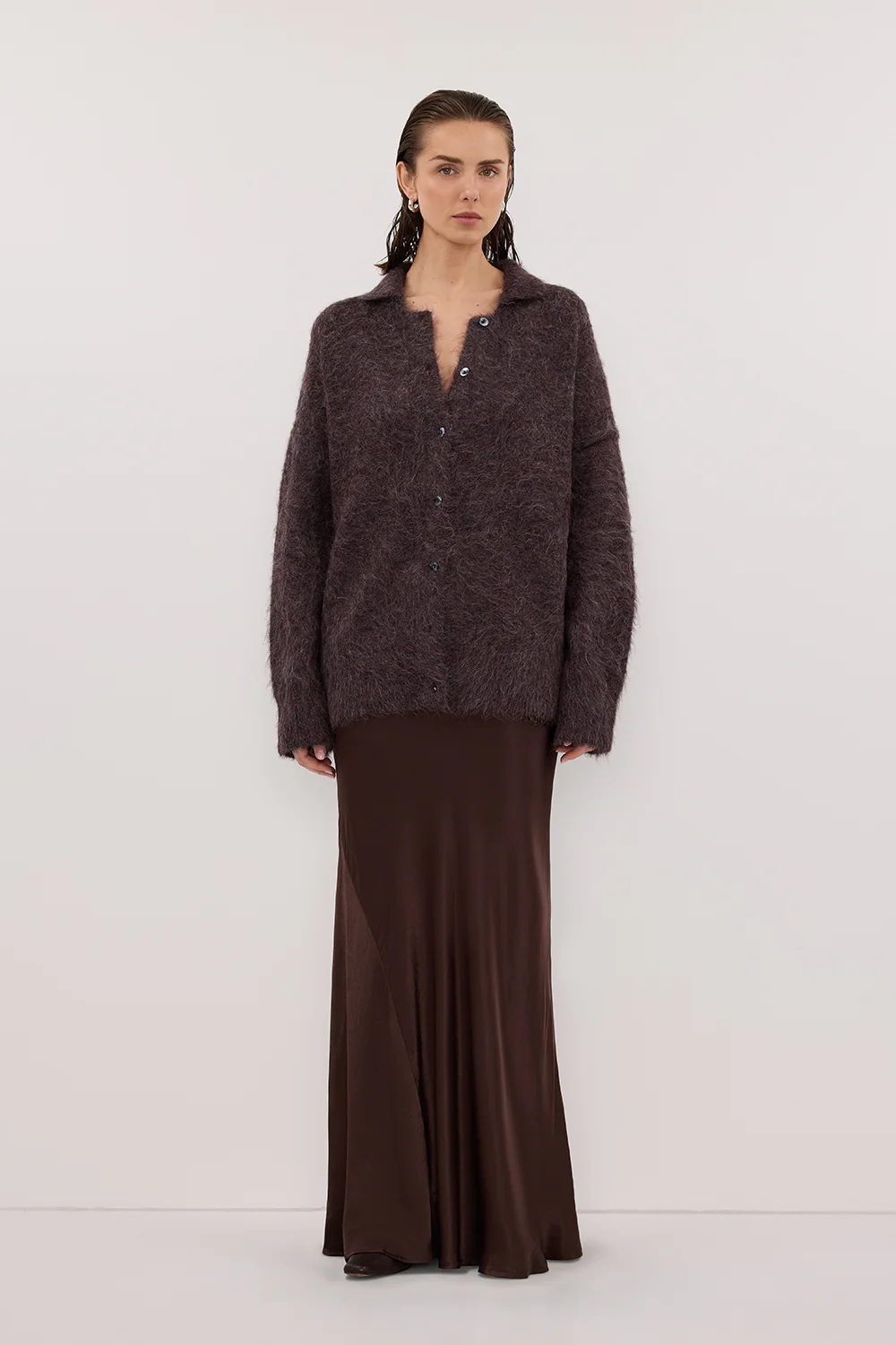 SALMA WINE POLO NECK KNIT CARDIGAN - Yukikoi