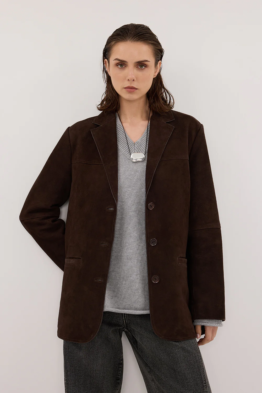 HENDRIX BITTER CHOC OVERSIZED SUEDE LEATHER JACKET - Yukikoi