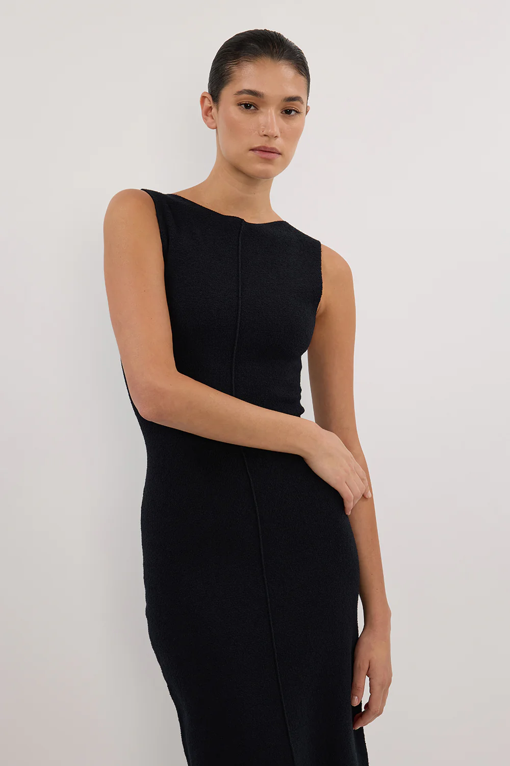 OWEN BLACK CREPE KNIT MIDI DRESS - Yukikoi