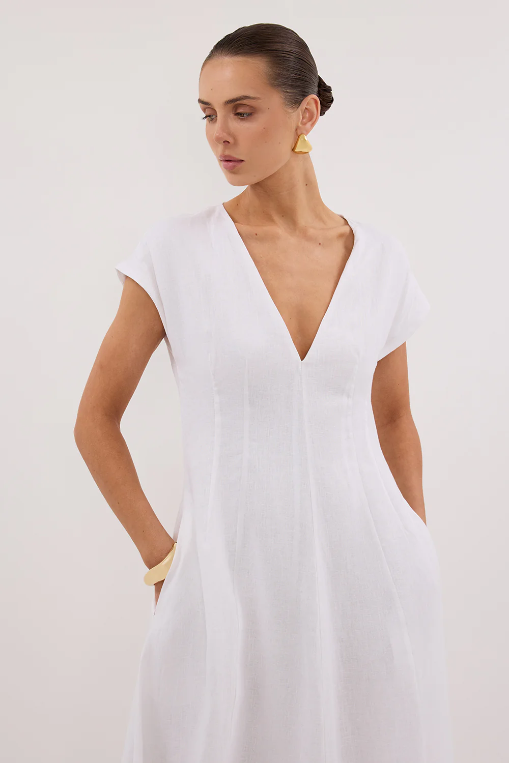 MATISSE WHITE LINEN MIDI DRESS - Yukikoi