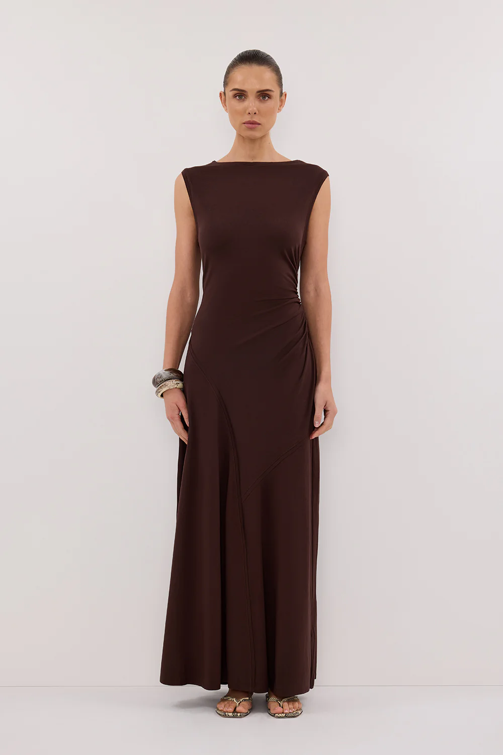 HADLEY CHOC SLEEVELESS KNIT MAXI DRESS - Yukikoi