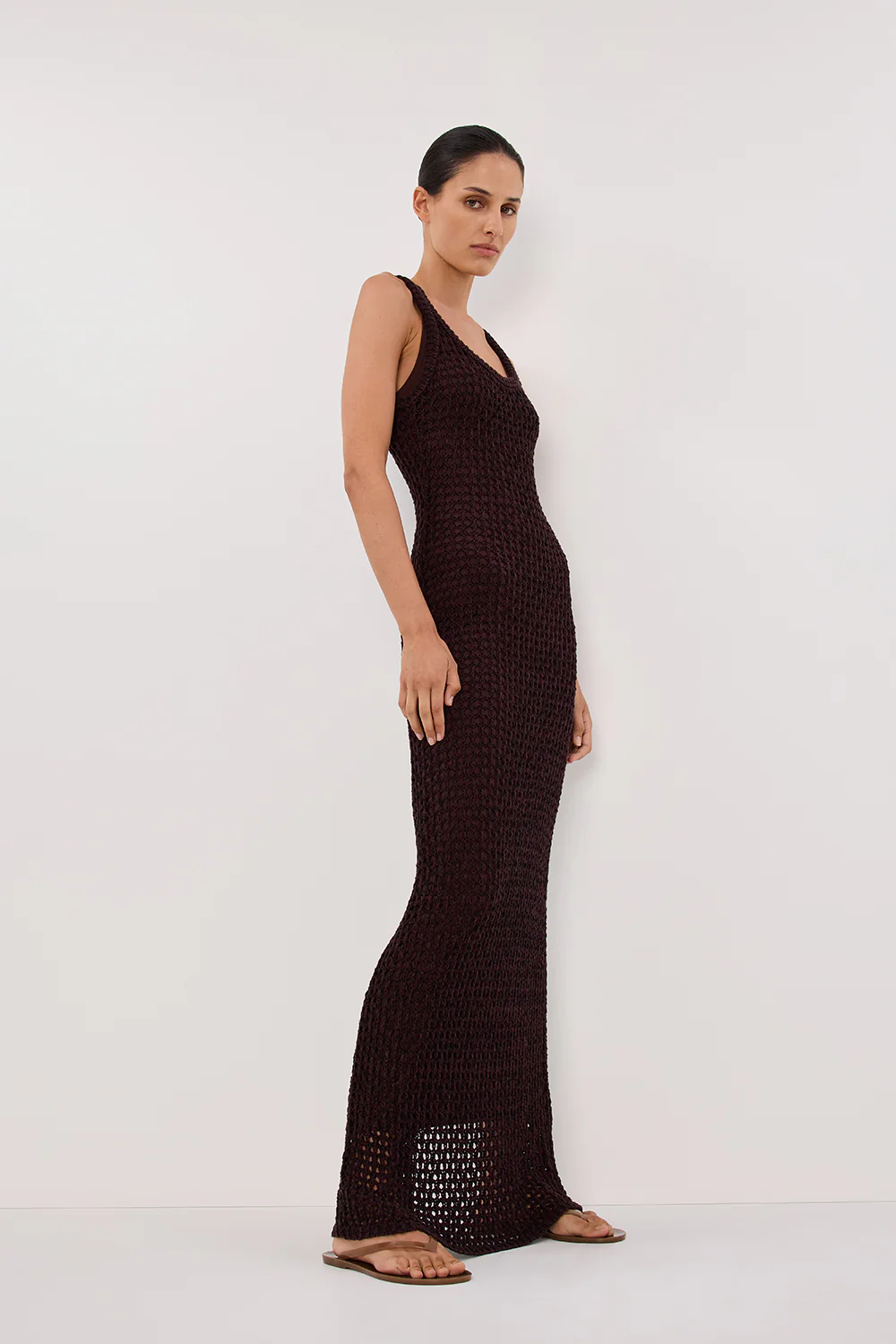 TESS CHOC CROCHET KNIT MAXI DRESS - Yukikoi