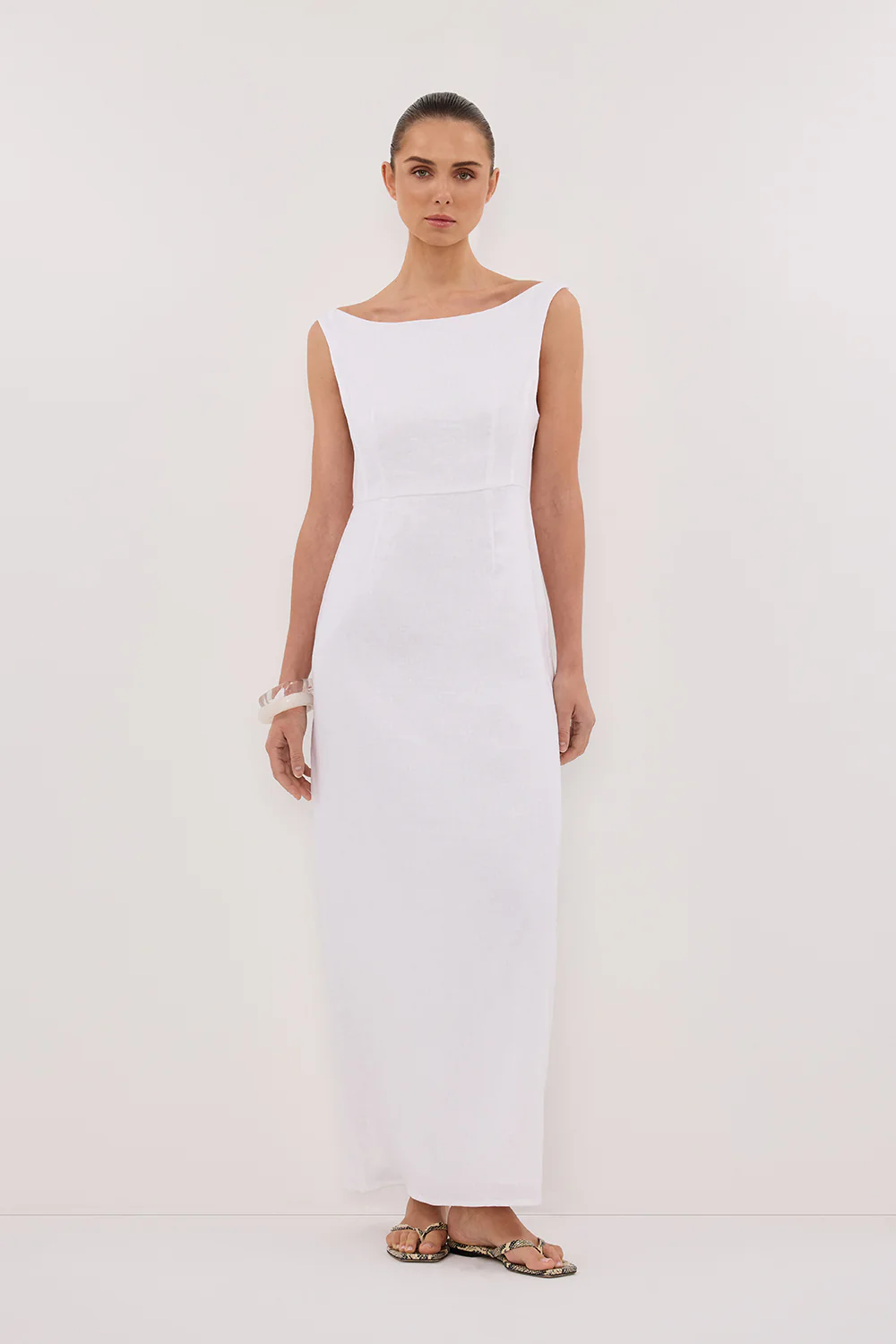 JULE WHITE LINEN MIDI DRESS - Yukikoi