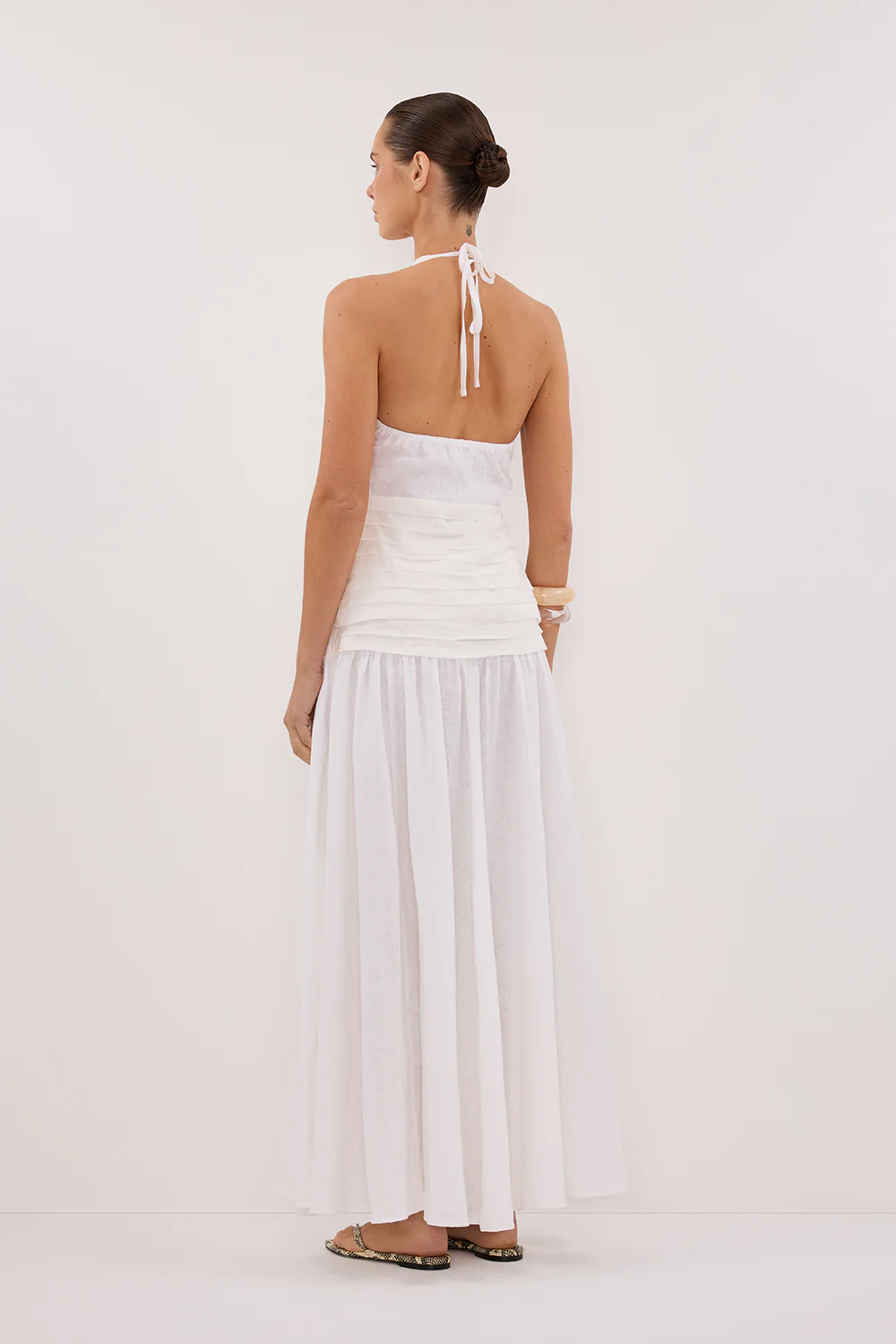 HALLIE WHITE LINEN MIDI SKIRT - Yukikoi