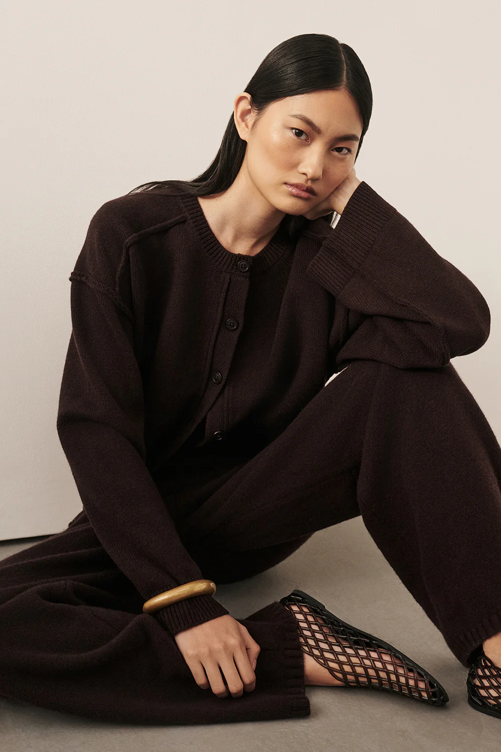 PAIGE CHOC WOOL KNIT CARDIGAN - Yukikoi