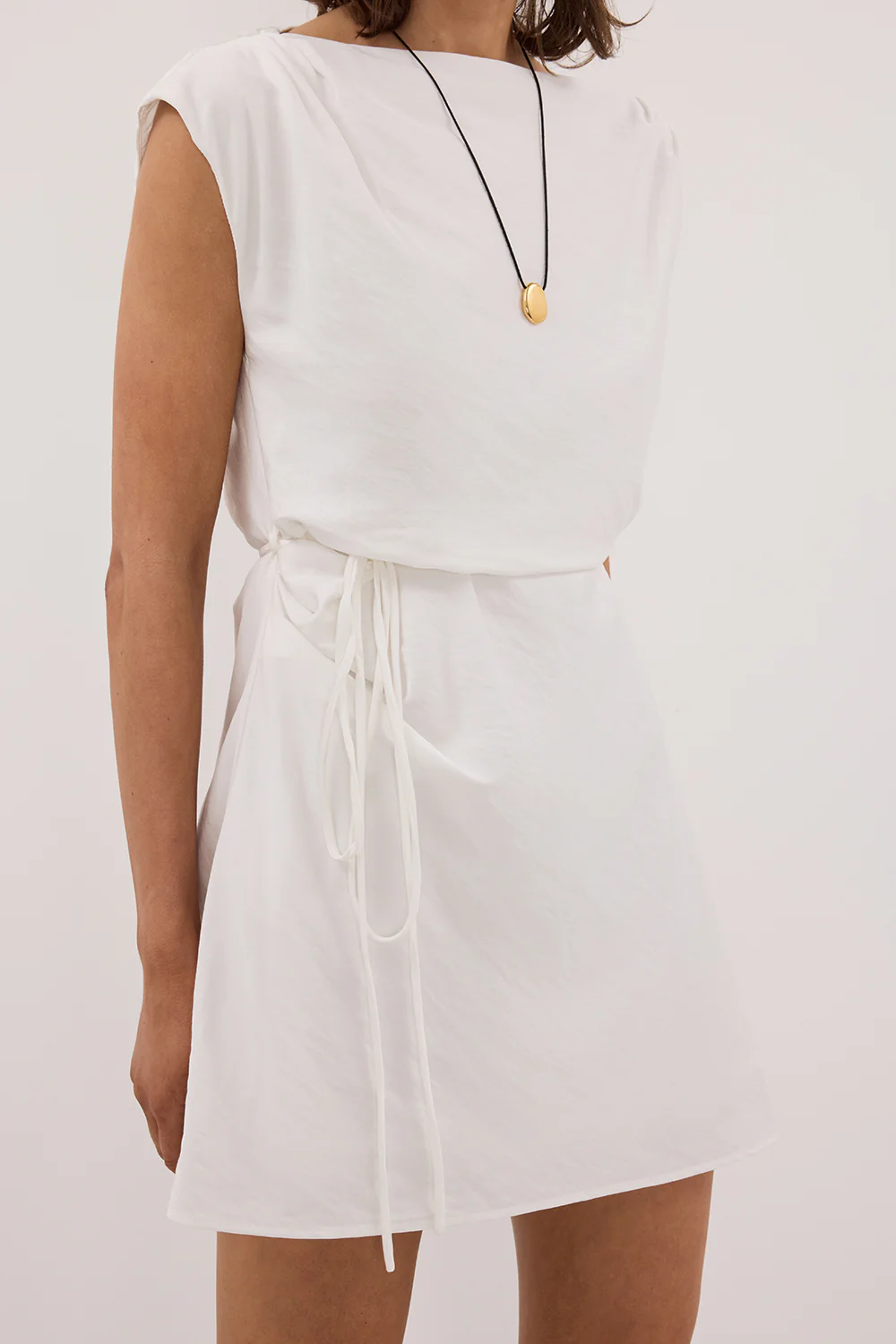 MARMO WHITE DRAPED MINI DRESS - Yukikoi