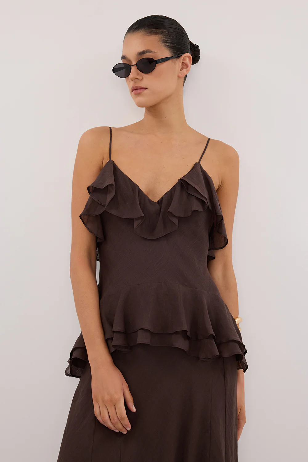 SARA DARK CHOC RAMIE MAXI DRESS - Yukikoi