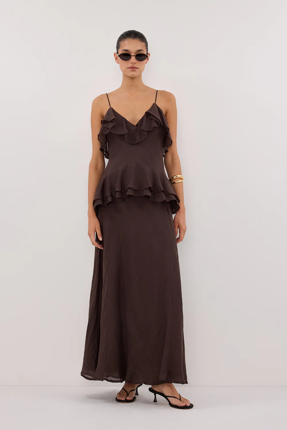 SARA DARK CHOC RAMIE MAXI DRESS - Yukikoi