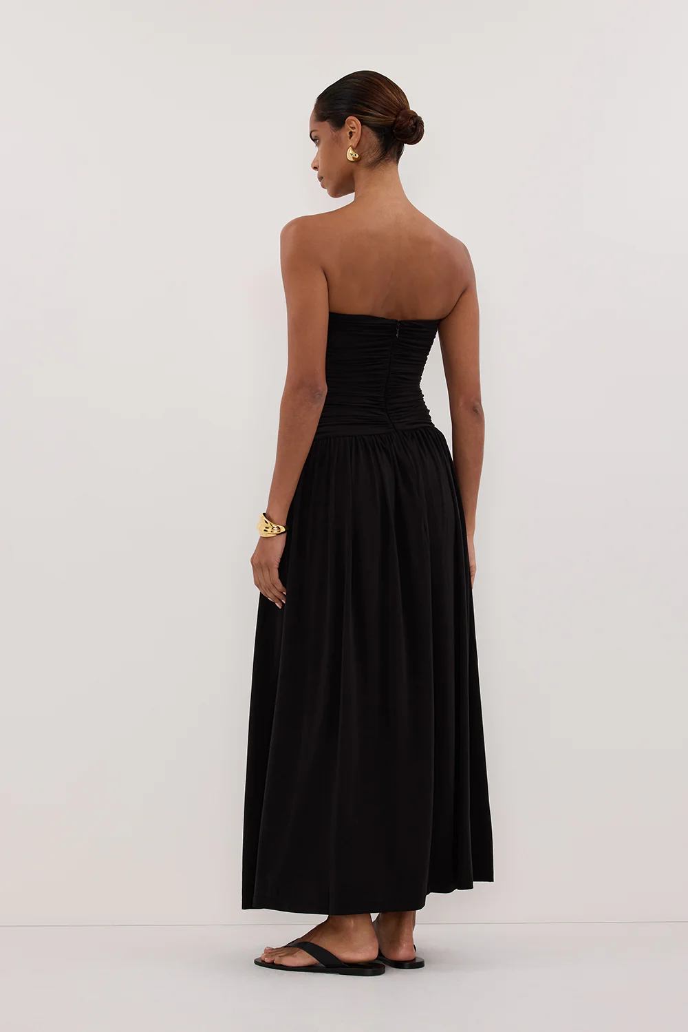 SHARI BLACK STRAPLESS BANDEAU MIDI DRESS - Yukikoi