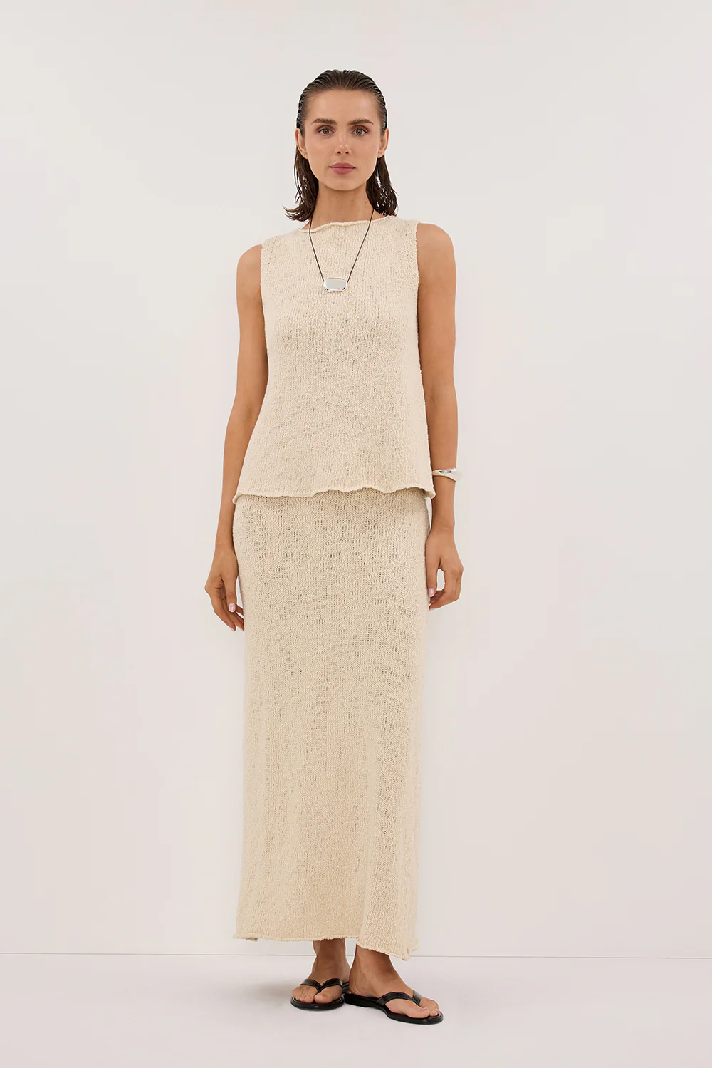 DINA NATURAL KNIT MIDI SKIRT - Yukikoi