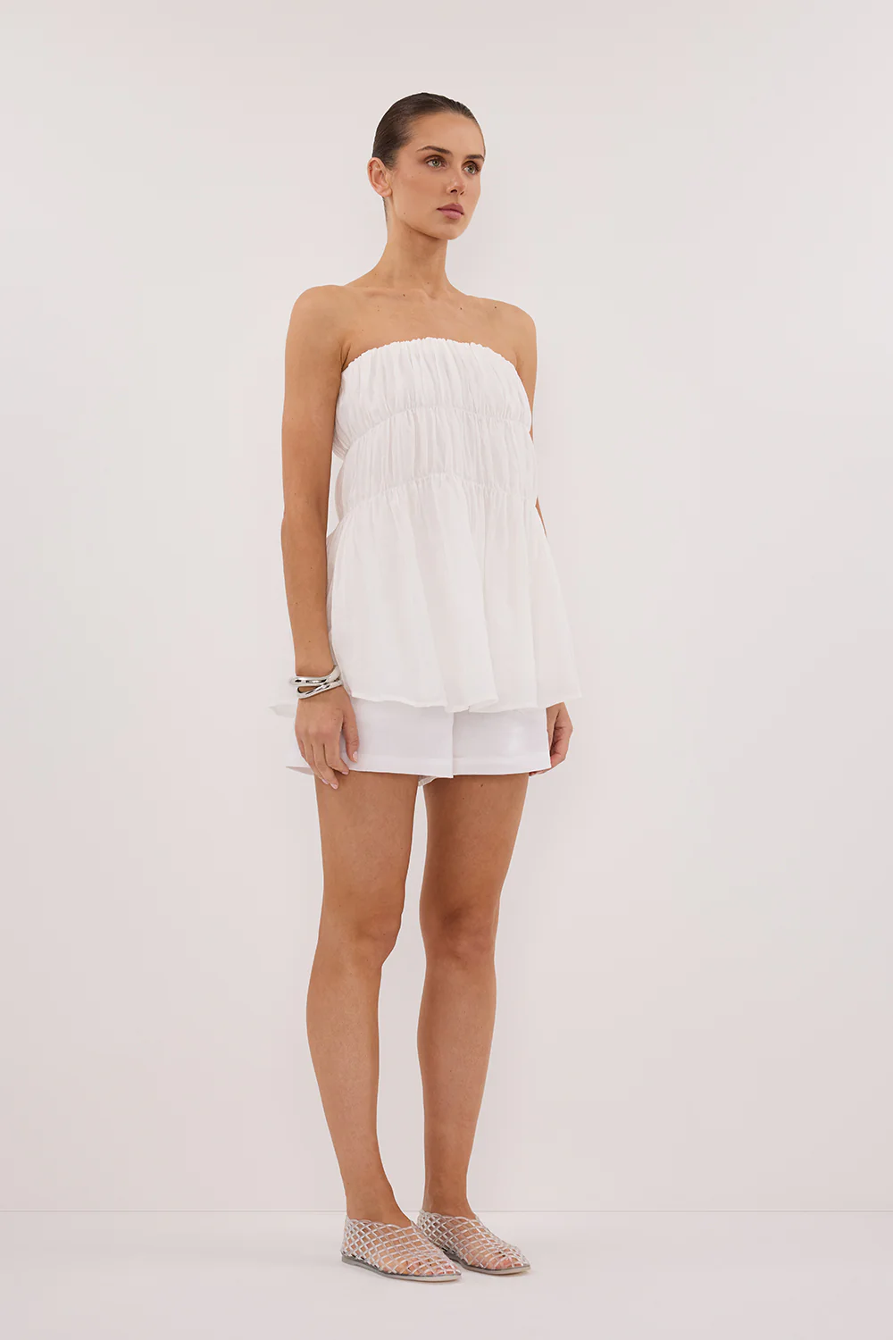 ARTIE WHITE RAMIE STRAPLESS TOP - Yukikoi