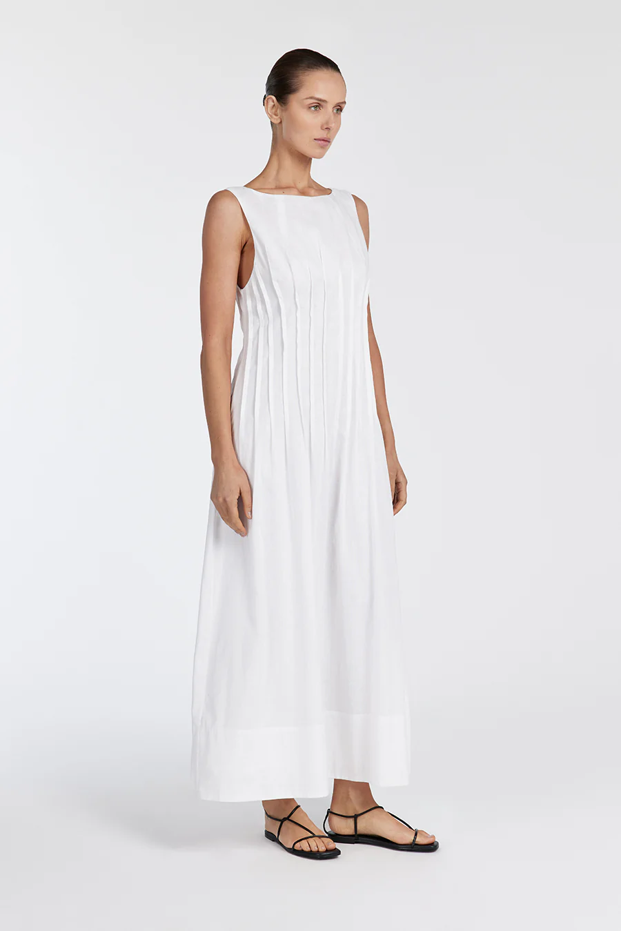 MANA WHITE LINEN MIDI DRESS - Yukikoi