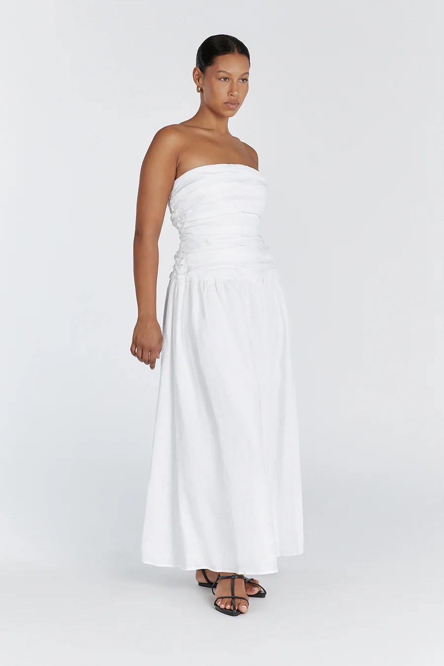 CATANIA WHITE LINEN STRAPLESS DRESS - Yukikoi