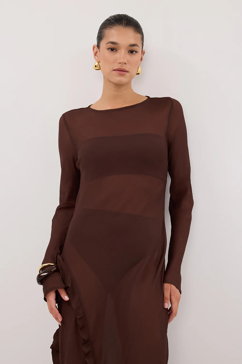 MARISSA CHOC LONG SLEEVE MAXI DRESS - Yukikoi