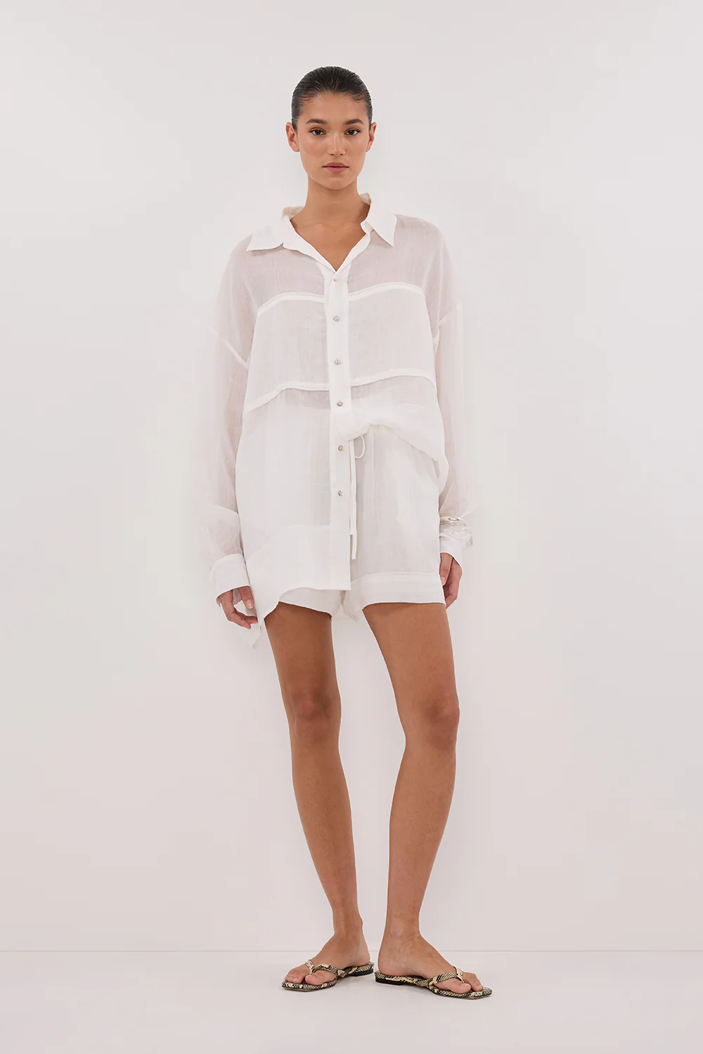 KAI WHITE OVERSIZED RAMIE LONG SLEEVE SHIRT - Yukikoi