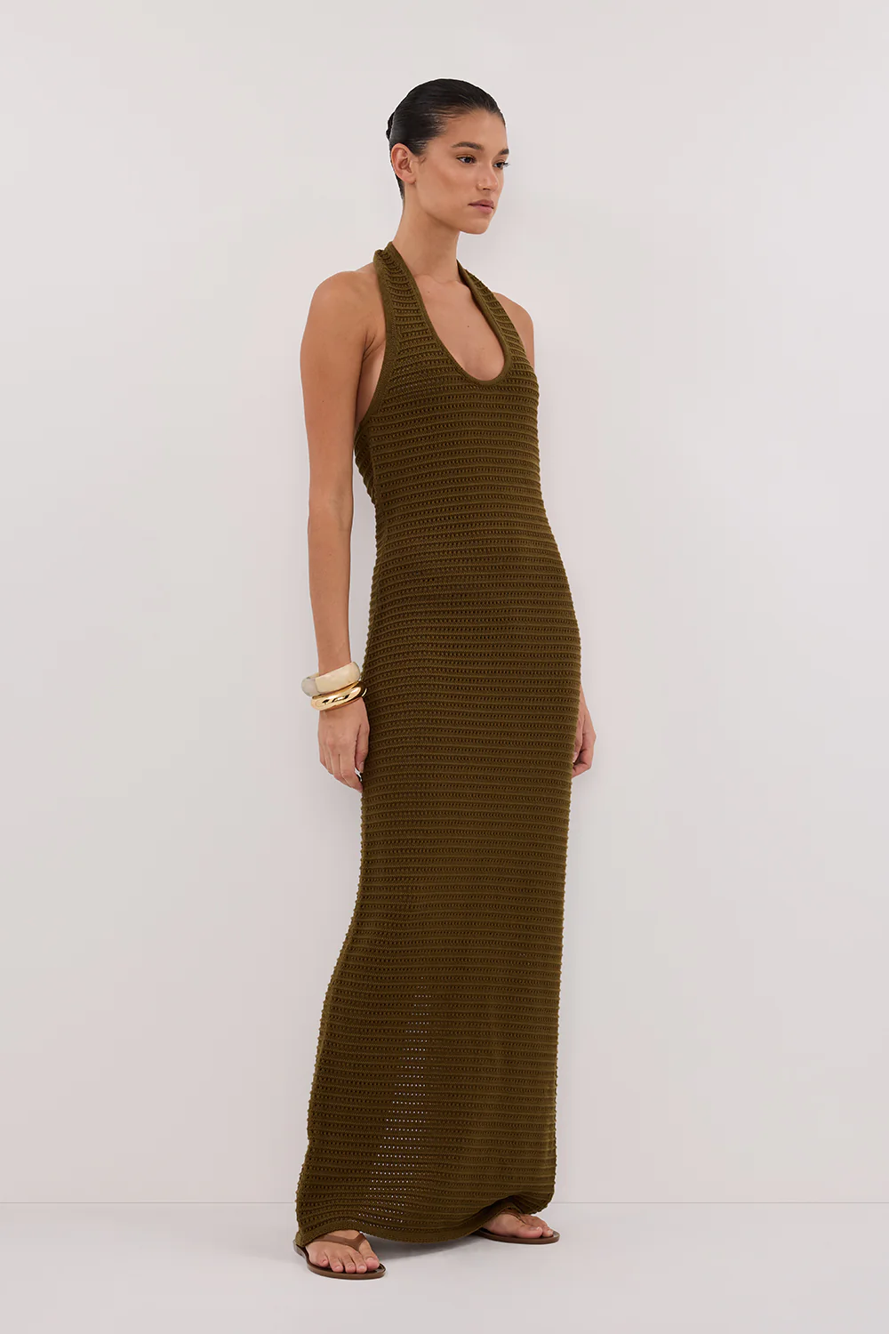 GINA OLIVE HALTER CROCHET DRESS - Yukikoi